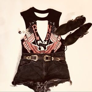 Sexy Rocker Chic Cutout Graphic Muscle Shirt